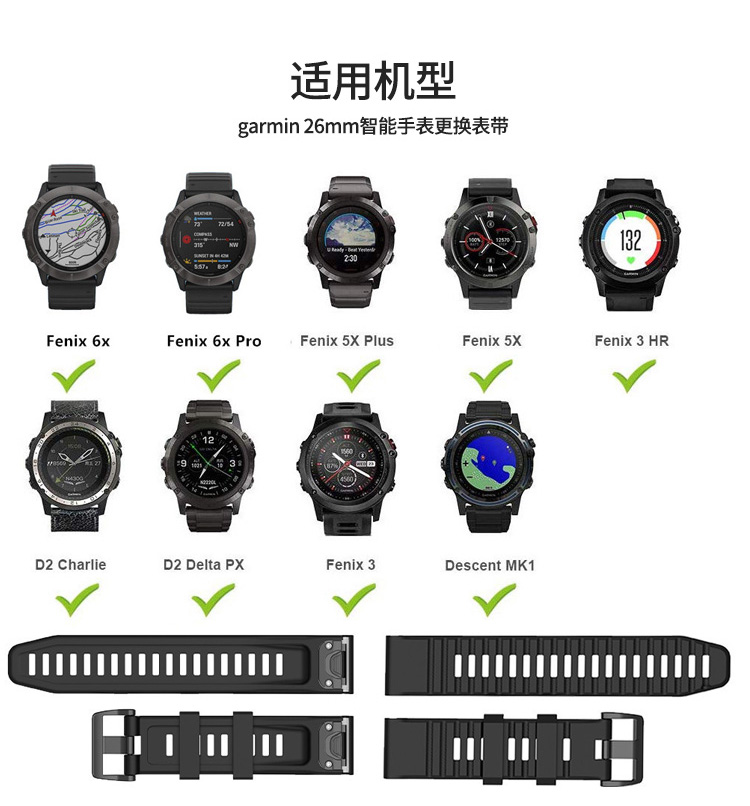 限時優惠 清風數碼 Garmin 佳明 Fenix 6x 手錶帶 快拆硅膠款 Fenix 6x Pro 運動型 替換腕帶 智能手錶帶