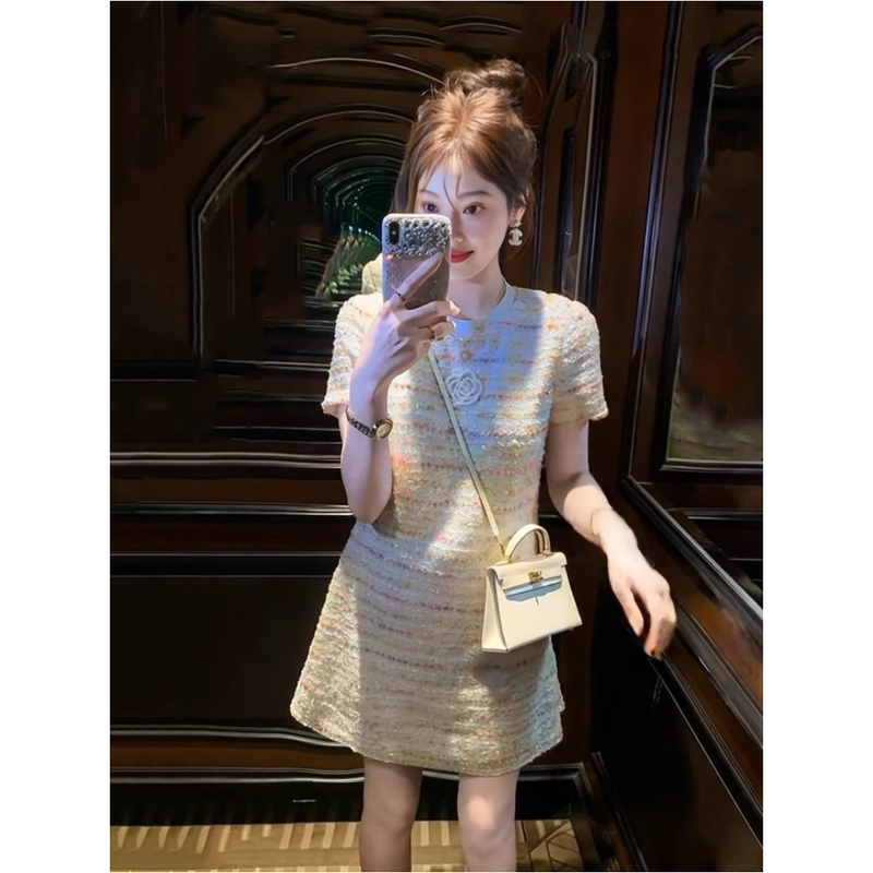 Socialite High-End White Chanel-Style Dress for Women, New Summer Model for Petite Rich Girls, Sequined Elegant Short Dress Socialite High-End White Chanel-Style Dress for Women, New Summer Model for Petite Rich Girls, Sequined Elegant Short Dress