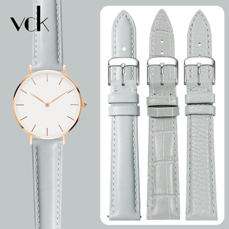 Gray Genuine Leather Watch Strap Suitable for Men and Women, Compatible with Swarovski, Fossil, Armani, Tissot, Dw Leather Watch Bands 14