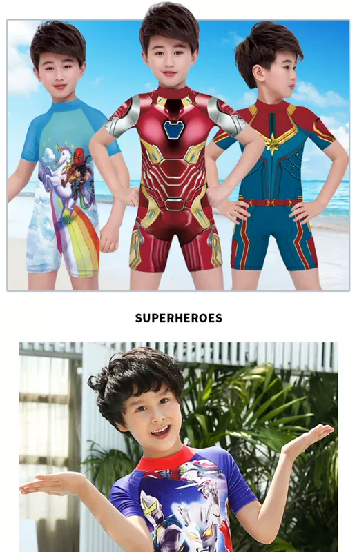 Đồ bơi Ultraman bé trai Bộ đồ một mảnh Iron Man Captain America quần áo trẻ em bé trai Đồ bơi đồ bơi trẻ em vừa, nhỏ và lớn - Đồ bơi trẻ em