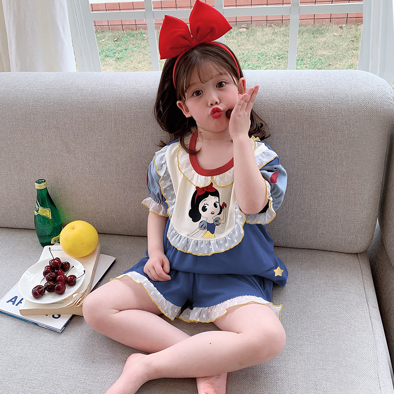 Children's pyjamas girls pure cotton Summer thin models Modale little girl cute super cute princess wind summertime home clothes