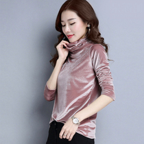 Foreign Air Pink high collar spring autumn t-shirt woman 2022 new Korean version of the body slim fit for the undershirt autumn and winter blouses