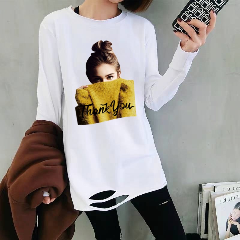 2022 Autumn Winter Long Sleeves White T-Shirt Spring New Loose Korean version Under the swing of the long version of the undershirt tide
