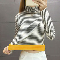 High collars undershirt woman 2022 autumn winter new body lap jacket foreign air big code to fix with long sleeve stripe t-shirt