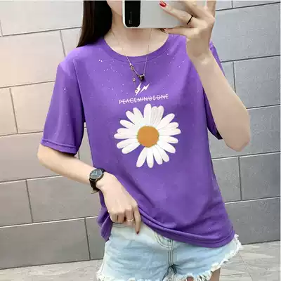 On the shelf school sister purple loose clothes Net Red little Daisy short sleeve T-shirt female summer ins Super fire half sleeve T-shirt tide