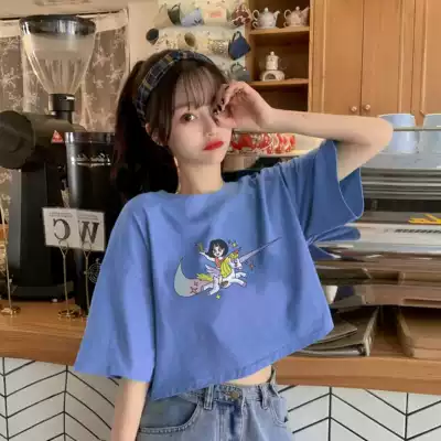 Pure cotton niche short sleeve t-shirt women's summer ins tide loose navel high waist clothes design feeling girlfriends