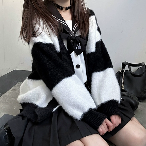 海月社 JK Lion's Plush V -neck Sweater Jacket Sweet Girls College Top
