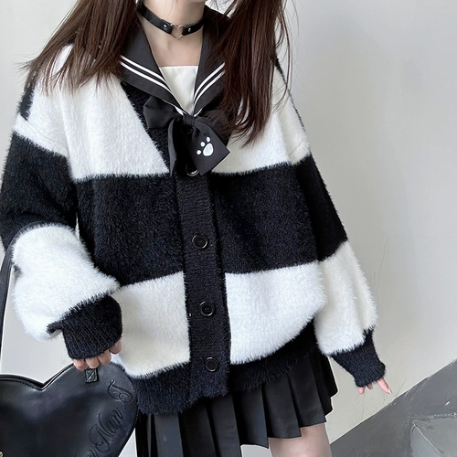 海月社 JK Lion's Plush V -neck Sweater Jacket Sweet Girls College Top