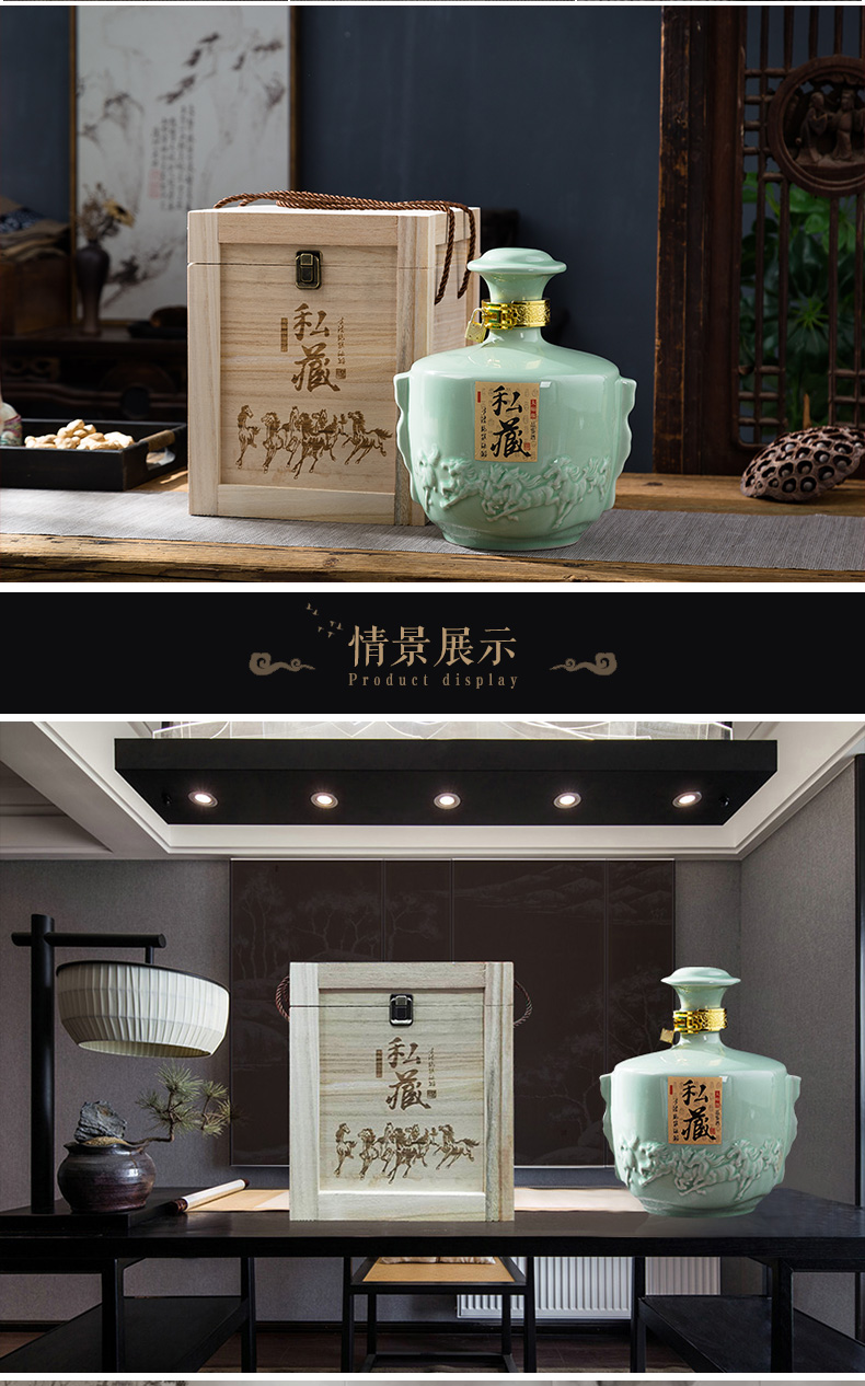 Jingdezhen seal household bottle 5 jins of big mercifully jars ceramic wine jar empty it protoplasmic wine storage