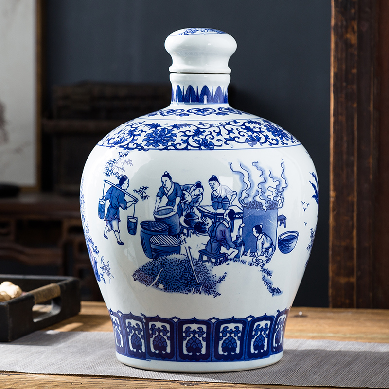 Jingdezhen blue and white porcelain jars ceramic terms bottle 10 jins to an empty bottle seal storage hidden hip flask jugs