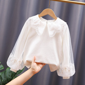 Girls spring and autumn long-sleeved T-shirt cotton princess puff sleeves outerwear bottoming shirt baby girl doll collar t-shirt