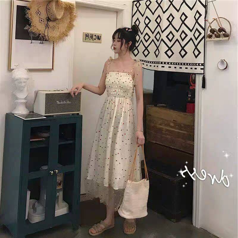 Summer 2020 new French small crowdsourced superfairy sweet and beautiful web yarn dress lady little clear new chic gentle balloon flower