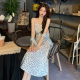 Весеннее ретро платье, платье-комбинация, кардиган, комплект, в цветочек, французский ретро стиль