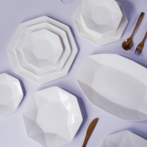 Pure white octagonal cutlery steak dinner plate Western plate Nordic plate creative Net red plate set combination home