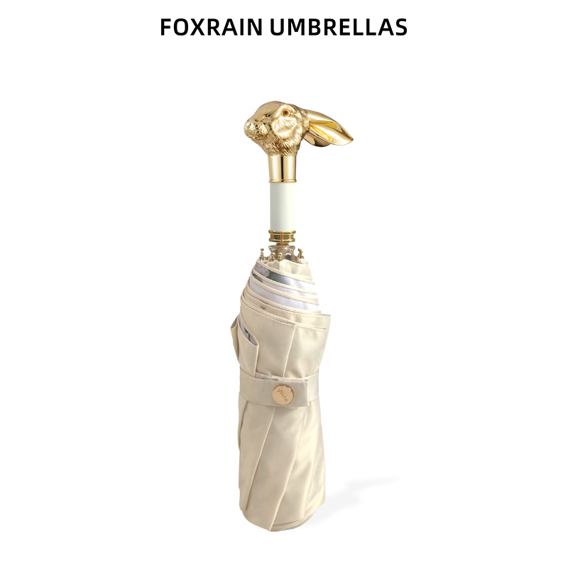 Foxrain Retro British-Style Umbrella for Women, Foldable, Sun Protection, Rabbit Head Animal Noble Umbrella, High-End Dual-Use Umbrella