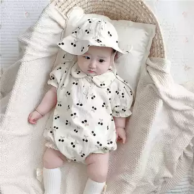 2021 summer newborn baby baby jumpsuit 3-6 month new Korean version of short sleeve ha clothes baby climbing clothes flower