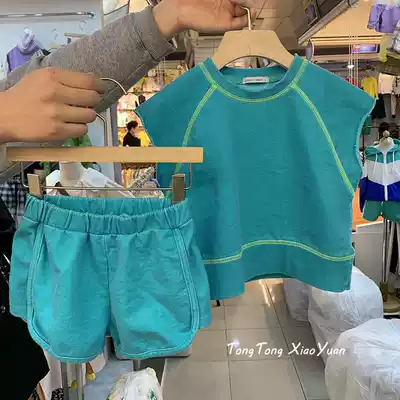 Boys summer suit 2021 new children summer thin vest shorts boys handsome foreign style two sets