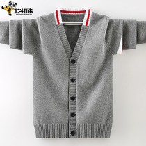 Boys sweater cardigan jacket childrens middle and large childrens spring 2021 new casual sweater V-neck Korean Western style