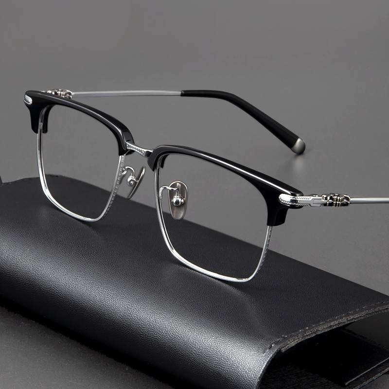 Wood chrome glasses myopia male face retro-frame business half frame pure titanium plate eye frame female matching number