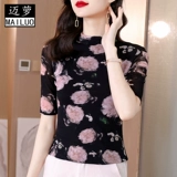 Летняя приятная телу приталенная футболка, коллекция 2022, высокий воротник, в западном стиле