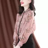 Дизайнерская осенняя рубашка, шелковый лонгслив, тренд сезона, цветочный принт, в западном стиле