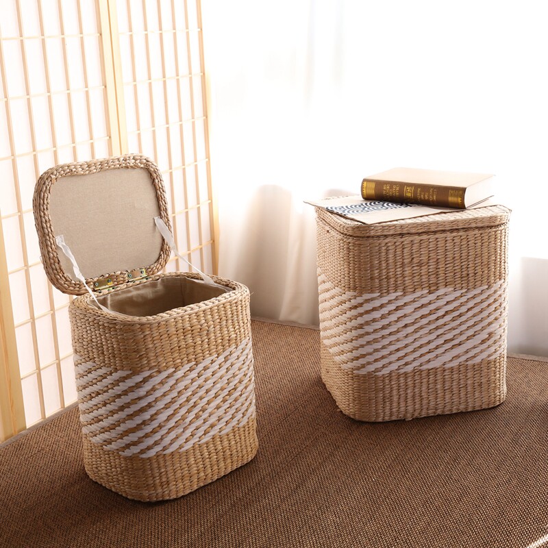 Rattan woven solid wood storage stool shoe changing stool human toy storage box storage stool sundry storage box