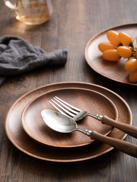 Solid wood round plate plate ebony wooden round plate wooden dessert dried fruit nut melon seed plate plate homestay tableware