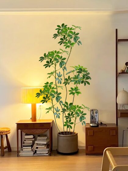 High-End Light Luxury Duckbill Wood Artificial Green Plant Indoor Living Room Large Potted Plant Imitation Fake Plant Floor-Standing Decorative Ornament