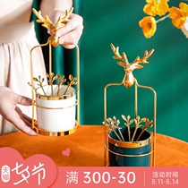 High-value fruit fork set Household fruit plug creative fruit sign cake dessert Stainless steel fork storage tank