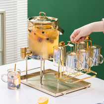 Light luxury style high-value glass high-temperature resistant juice bucket cold water kettle with faucet Household large-capacity cola bucket set