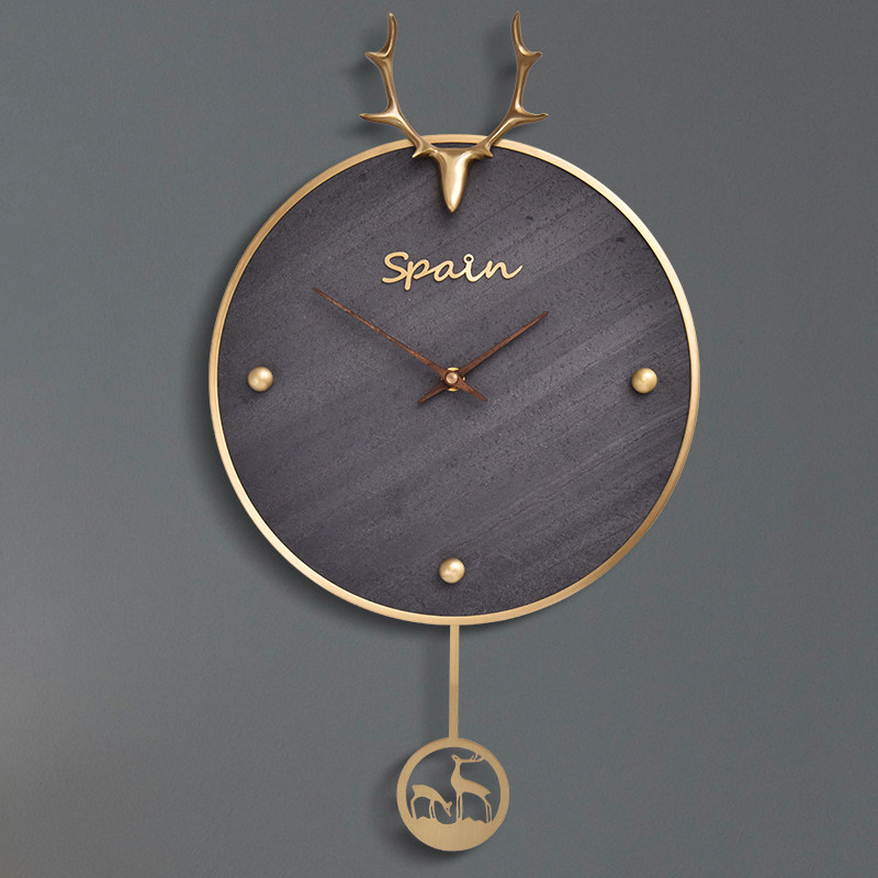 Nordic minimalist creative hanging clock Living room Atmosphere Modern clock brass Rock hanging table Bedroom personality quartz Clock Table-Taobao