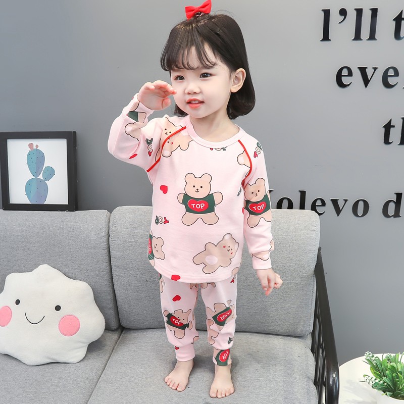 Girl Sleepwear Spring Autumn Season Pure Cotton Long Sleeve Female Baby Cartoon Little Girl Baby Boy Children Autumn Family Residence Clothes 