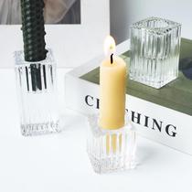 Modern simple square cylinder glass crystal candle holder couples meal atmosphere decoration ornament pole candle holder setting