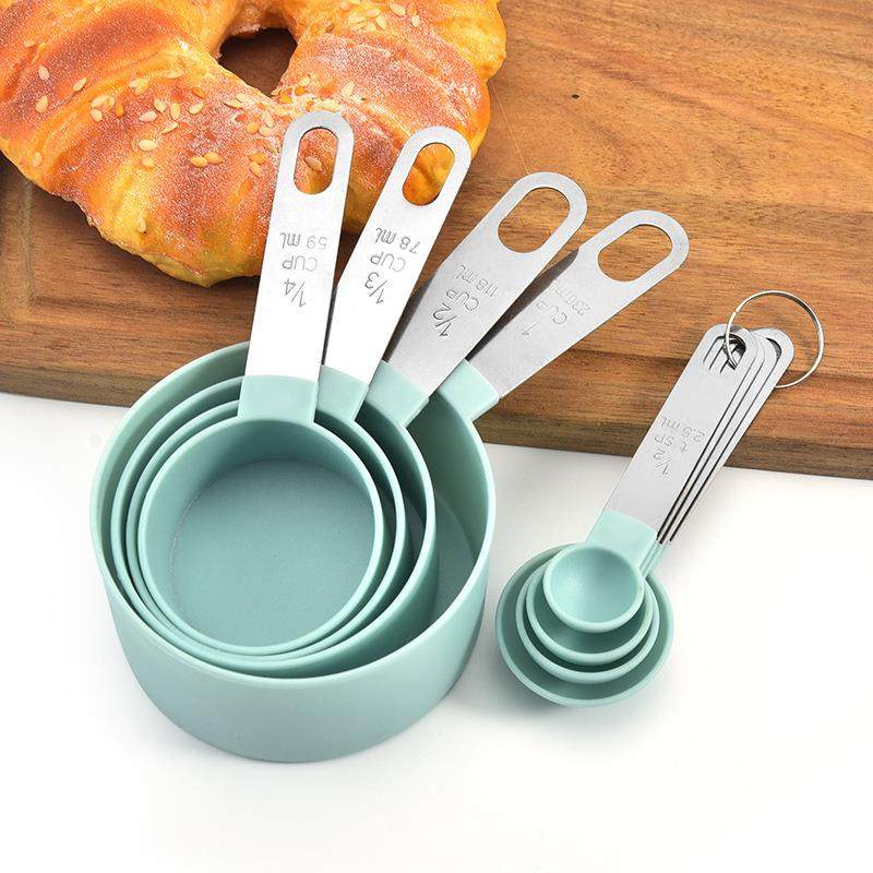 Plastic Measuring Spoon Set with Stainless Steel Handle, 8-Piece Measuring Cup and Spoon Set with Scale, Baking Tools