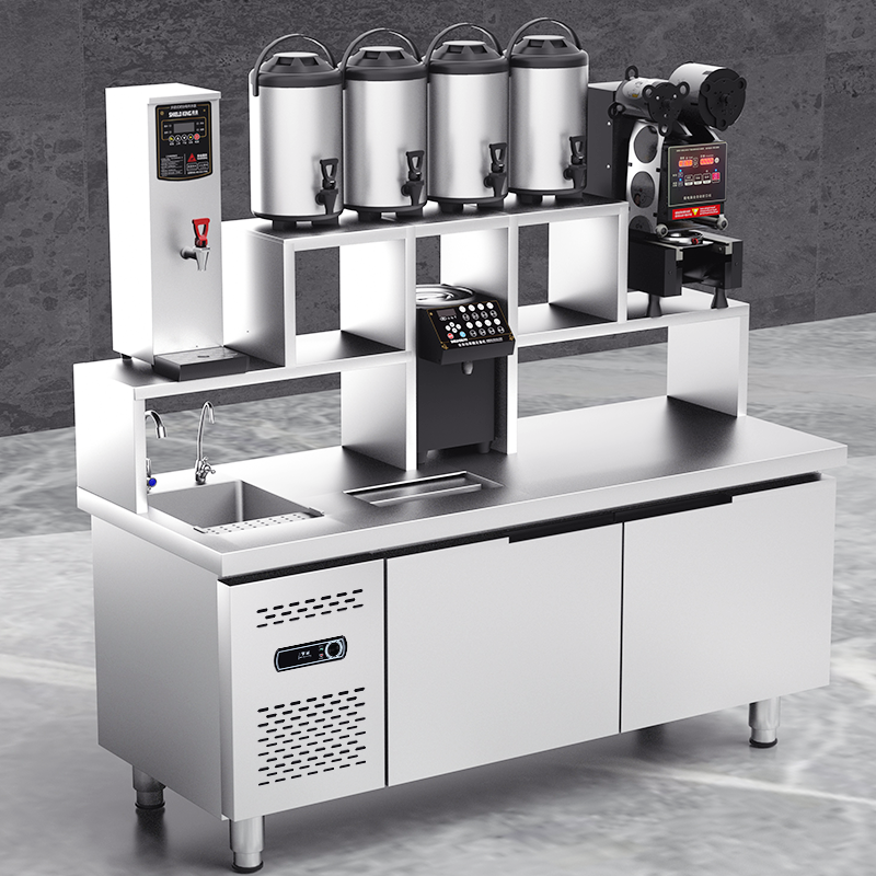 Milk tea shop equipment full set of water bar commercial workbench stainless steel fresh-keeping refrigerator flat freezer chopping board refrigerator