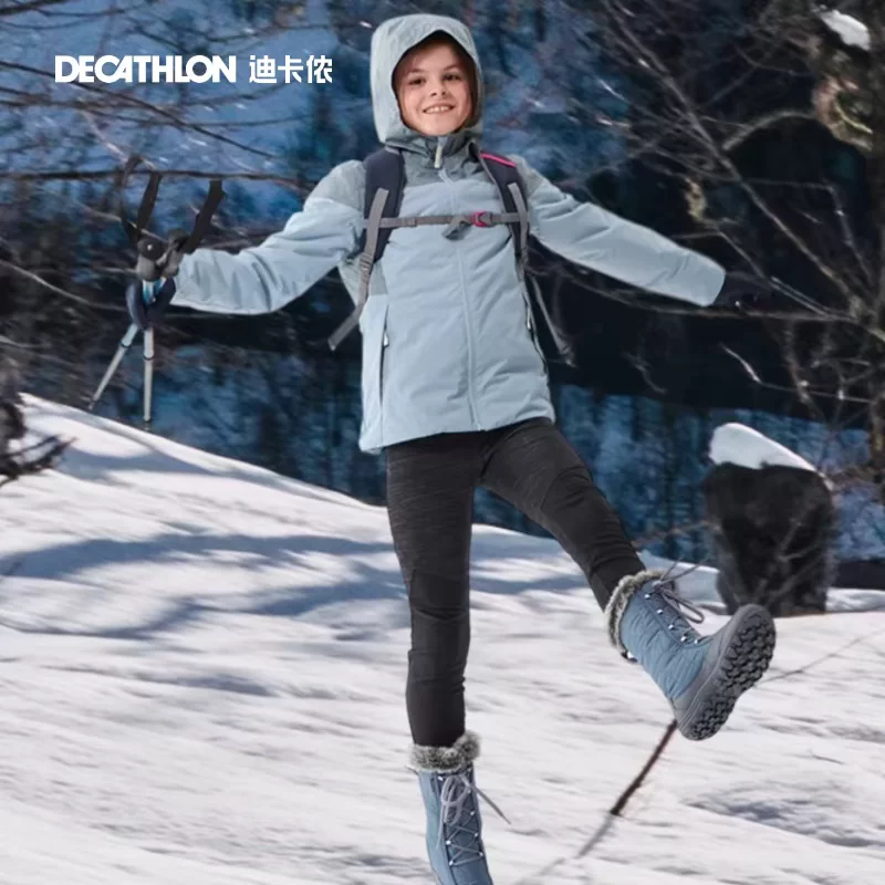 Детские сноубутсы Decathlon для мальчиков и девочек с плюшевыми войлочными хлопковыми ботинками, тёплая детская обувь, ботинки KIDS