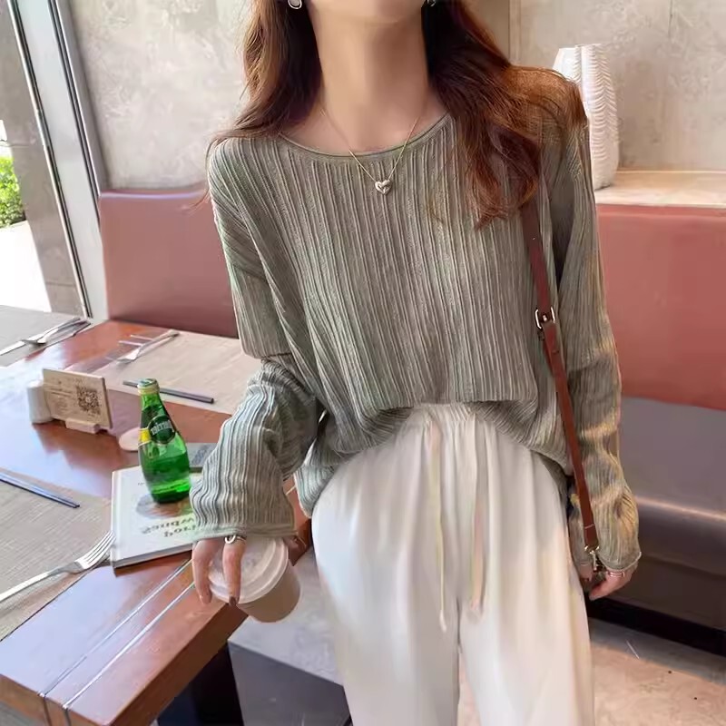 Loose and Casual Style Round Neck Sweater for Women, Spring and Autumn Thin Style, Stylish Inner Wear, Long-Sleeved Base Knit Top