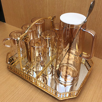 Porcelain wood one-piece light luxury cold water pot High temperature and explosion-proof household water cup set large capacity glass cold plain water pot