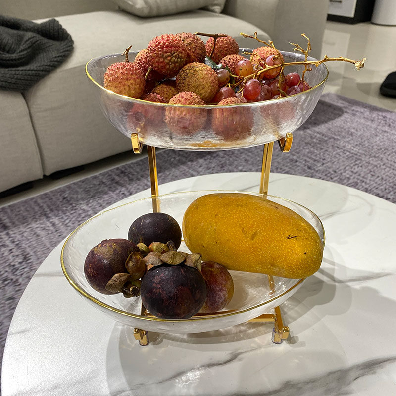 Porcelain wood a fruit plate living room home glass fruit plate snack plate light luxury simple double-layer candy plate dry fruit plate