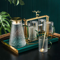 Porcelain wooden light luxury water cup set high temperature resistant cold water pot cup Household large capacity water appliance glass cold water pot