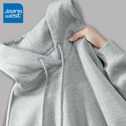 Zh Jeanswest Gray Sweatshirt for Women, Korean Style, Loose Fit, Slimming, Versatile, Spring and Autumn 2025 New Hooded Jacket for Women