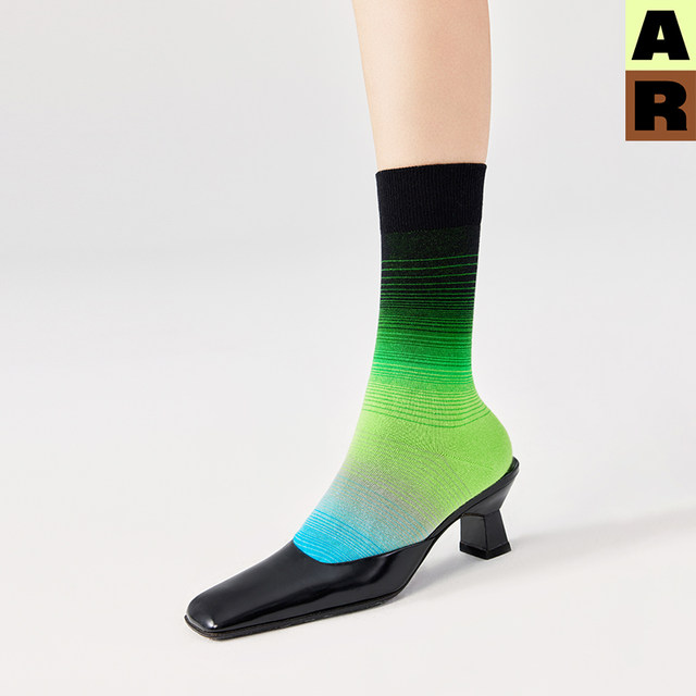 AR original green striped mid-calf socks combination 2024 new socks women's gift box gift gift r line basic line