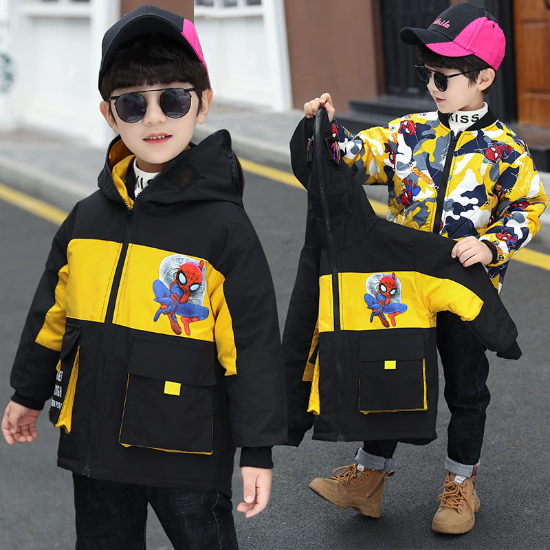 Children's sub-machine clothes boy autumn winter coat with chicken three-in-one detachable thickened winter style wind clothes Spiderman clothes