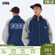 (F426 official shop) Guochao Lovers Street Hip Hop Blue Grey Rhombus quilted cotton clothes jacket autumn and winter