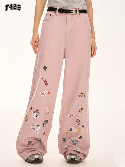 [F426 Official Store]National Trend Brand Summer New American Retro Casual Loose Sticker Print Casual Pants