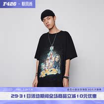 (F426 official store)Tide brand couple loose hiphop holy Grail black short-sleeved retro hip-hop T-shirt men
