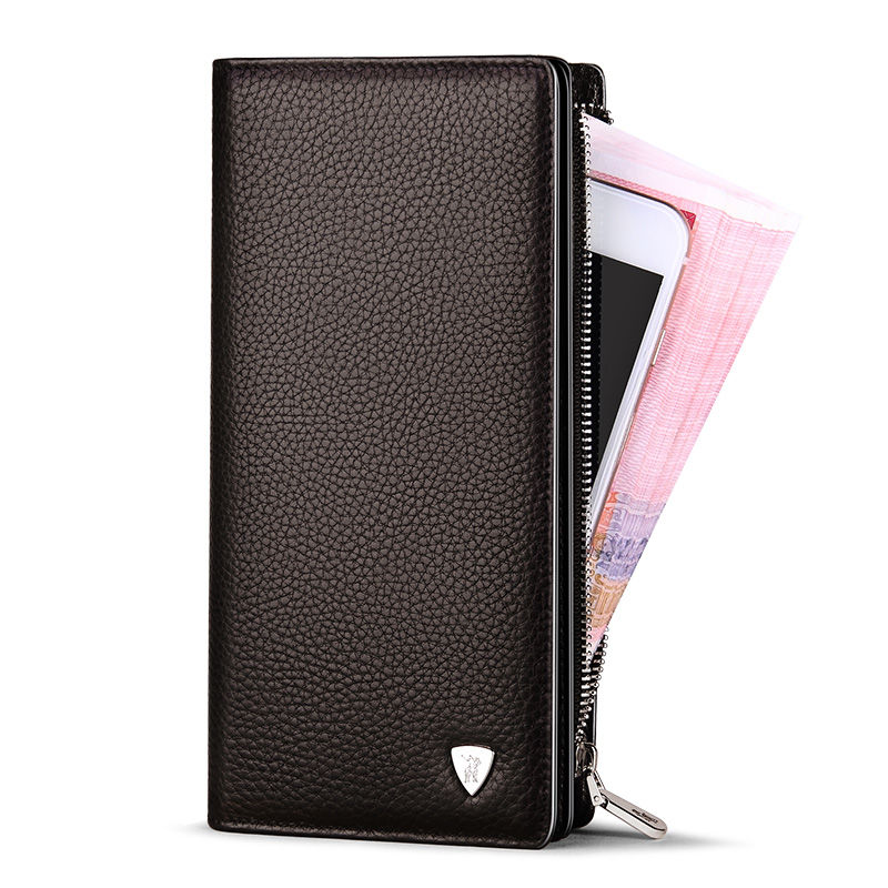 2022 long version of genuine leather men's wallet Male necklace with large capacity hand bag Bull Leather Money Clip Hand Grip Bag Business