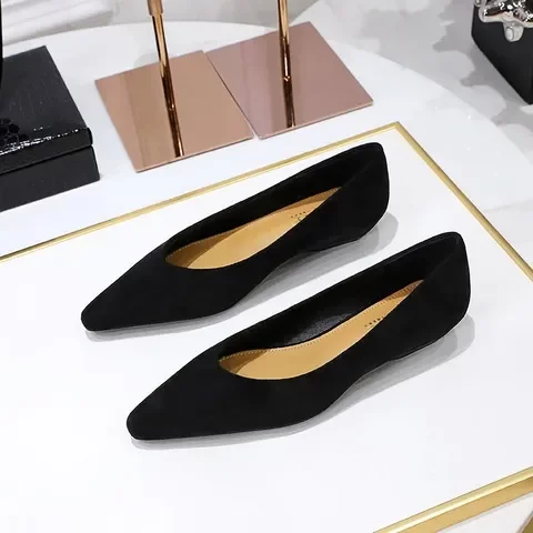 欧美风女单鞋浅口单鞋尖头日常简约舒适绒面百搭低跟3683-15坡跟