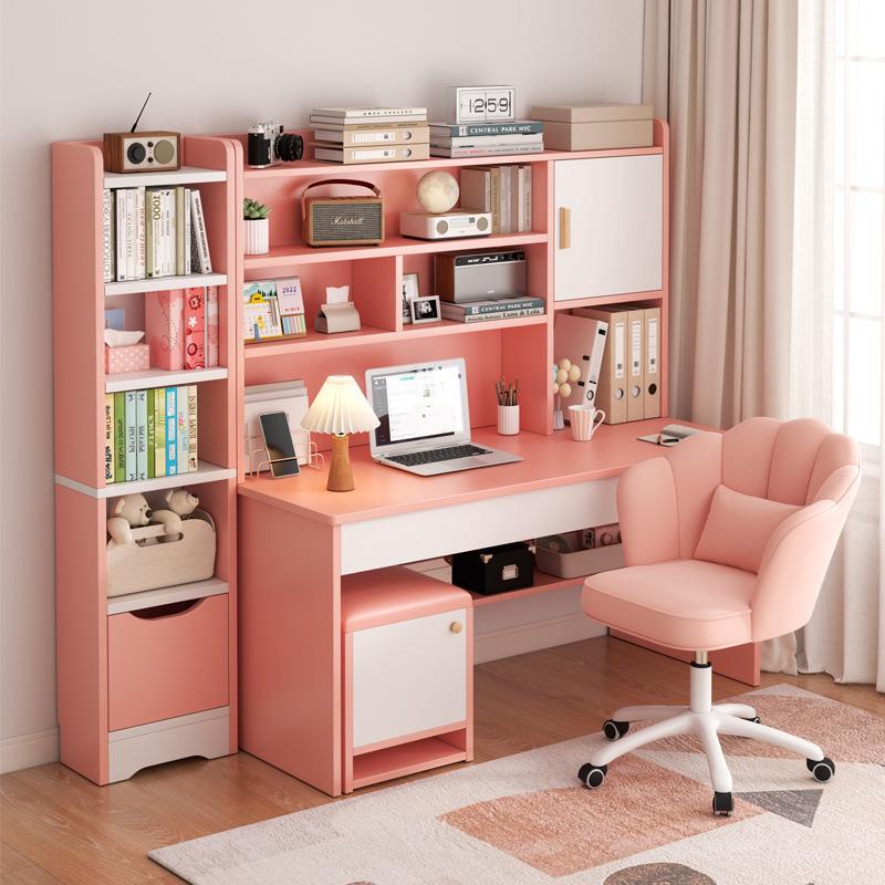Student home study table children's desk bookshelf combination one-piece table and chair set simple bedroom children's writing table