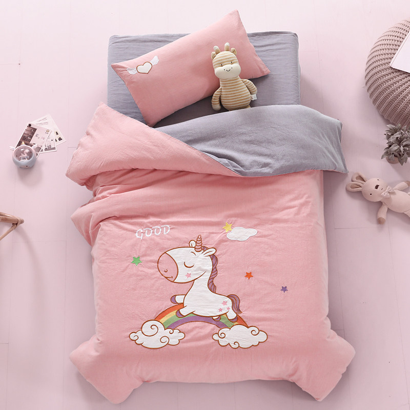 Class A embroidery kindergarten quilt three-piece set for entering the kindergarten children's quilt pure cotton cotton washed cotton nap six-piece set